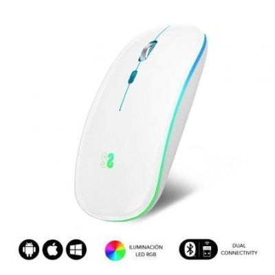 Ratón Inalámbrico Subblim LED Dual Flat/ Batería recargable/ Hasta 1600 DPI/ Blanco