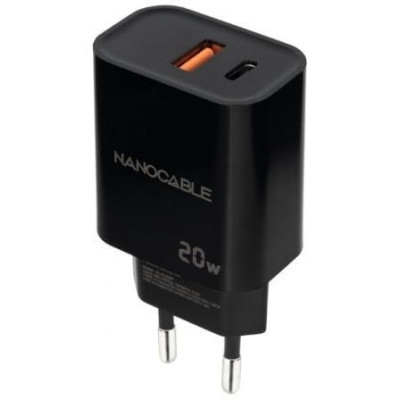 Cargador de Pared Nanocable 10.10.2008/ 1xUSB/ 1xUSB Tipo-C/ 20W/ Negro | Cargadores hasta 45W