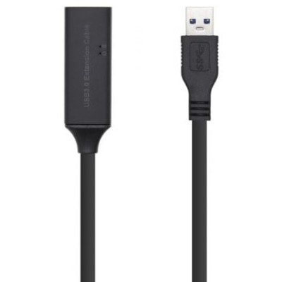 Cable Alargador USB 3.0 con Amplificador Aisens A105-0408/ USB Macho - USB Hembra/ Hasta 9W/ 625Mbps/ 10m/ Negro | USB