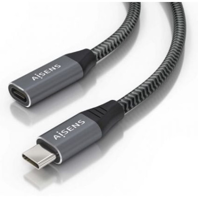Cable Alargador USB 3.2 Aisens A107-0636/ USB Tipo-C Macho - USB Tipo-C Hembra/ Hasta 100W/ 20Gbps/ 2m/ Gris | USB