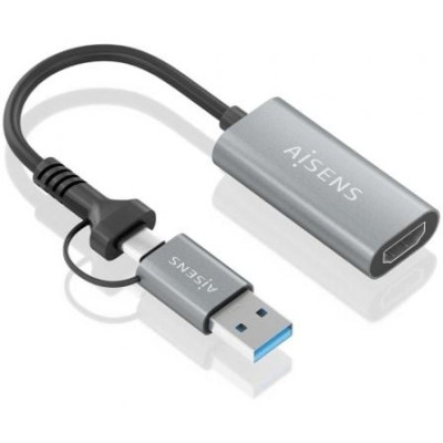 Conversor HDMI Aisens A109-0913/ USB + USB Tipo-C 3.1 Macho - HDMI Macho/ 15cm/ Gris | HDMI