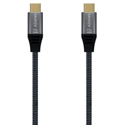 Cable USB 2.0 Tipo-C Aisens A107-0628 5A 100W/ USB Tipo-C Macho - USB Tipo-C Macho/ Hasta 100W/ 480Mbps/ 1m/ Gris | USB-C