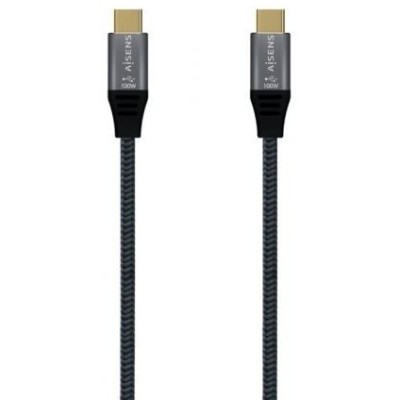 Cable USB 3.2 Tipo-C Aisens A107-0670 20GBPS 100W/ USB Tipo-C Macho - USB Tipo-C Macho/ Hasta 100W/ 20Gbps/ 60cm/ Gris