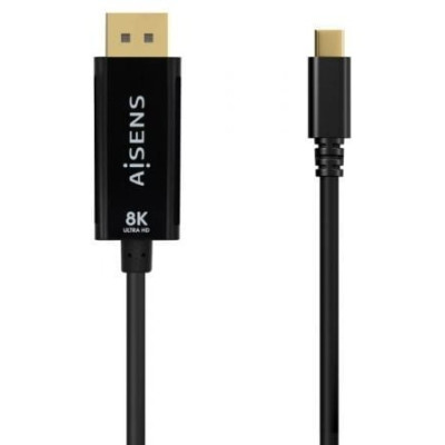 Cable Conversor Aisens A109-0689/ USB Tipo-C Macho - DisplayPort Macho/ Hasta 27W/ 1250Mbps/ 1.8m/ Negro | VGA/DVI/DisplayPort