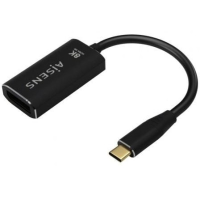 Conversor Aisens A109-0690/ USB Tipo-C Macho - DisplayPort Hembra/ Hasta 27W/ 1250Mbps/ 15cm/ Negro | VGA/DVI/DisplayPort