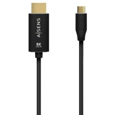Cable Conversor Aisens A109-0712/ USB Tipo-C Macho - HDMI 8K Macho/ Hasta 27W/ 6000Mbps/ 2m/ Negro