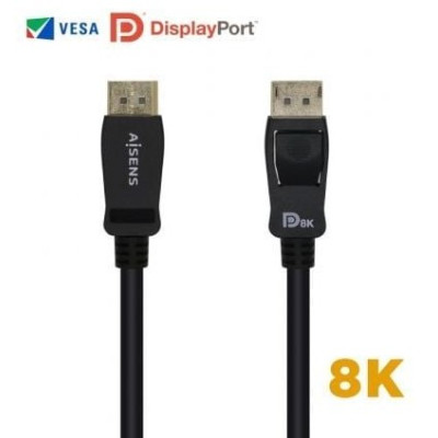Cable DisplayPort 1.4 8K Aisens A149-0431/ DisplayPort Macho - DisplayPort Macho/ 1m/ Certificado/ Negro | VGA/DVI/DisplayPort