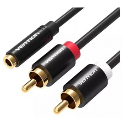 Cable Estéreo Vention VAB-R01-B100/ Jack 3.5 Hembra - 2x RCA Macho/ 1m/ Negro | Audio