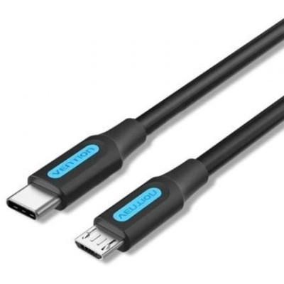 Cable USB 2.0 Tipo-C Vention COVBH/ USB Tipo-C Macho - MicroUSB Macho/ 480Mbps/ 2m/ Negro