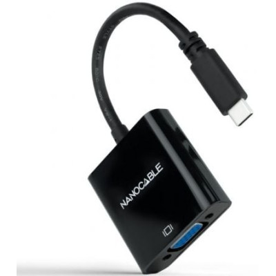 Cable Conversor Nanocable 10.16.4101-BK/ USB Tipo-C Macho - VGA Hembra/ 10cm/ Negro | VGA/DVI/DisplayPort
