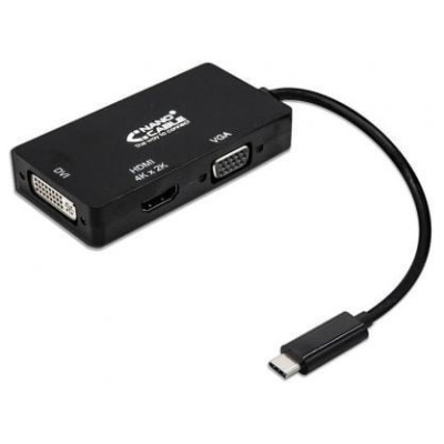Conversor Nanocable 10.16.4301-BK/ USB Tipo-C Macho - VGA Hembra/ DVI Hembra/ HDMI Hembra/ 10cm/ Negro