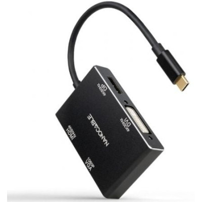 Conversor Nanocable 10.16.4307/ USB Tipo-C Macho - VGA Hembra/ DVI Hembra/ HDMI Hembra/ DisplayPort Hembra/ 10cm/ Negro | HDMI