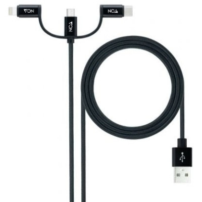 Cable USB 2.0 Nanocable 10.01.3200/ Lightning Macho - Micro USB Macho/ USB Tipo-C Macho/ 480Mbps/ 1m/ Negro | USB