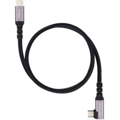 Cable USB 3.2 Tipo-C Acodado Nanocable 10.01.4700/ USB Tipo-C Macho - USB Tipo-C Macho/ Hasta 100W/ 10Gbps/ 50cm/ Negro | USB-C