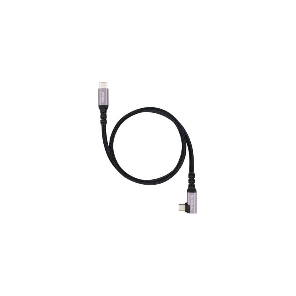 Cable USB 3.2 Tipo-C Acodado Nanocable 10.01.4702/ USB Tipo-C Macho - USB Tipo-C Macho/ Hasta 100W/ 10Gbps/ 2m/ Negro