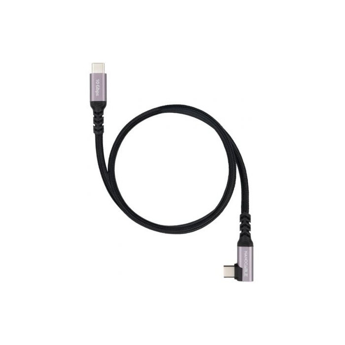 Cable USB 3.2 Tipo-C Acodado Nanocable 10.01.4702/ USB Tipo-C Macho - USB Tipo-C Macho/ Hasta 100W/ 10Gbps/ 2m/ Negro