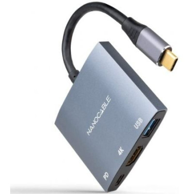 Conversor Nanocable 10.16.4306 USB Tipo-C/ HDMI 4K Hembra - USB Hembra - USB Tipo-C PD/ 15cm/ Gris