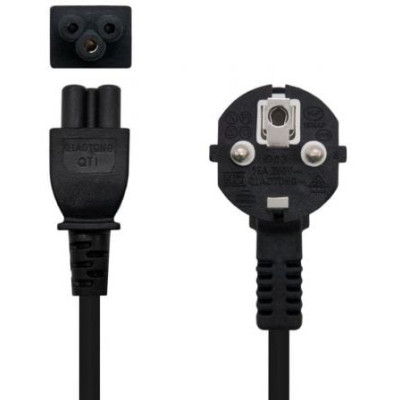 Cable Alimentación Trébol Nanocable 10.22.0302-L200/ Schuko Macho - C5 Hembra/ 2m/ Negro | Alimentación y Datos