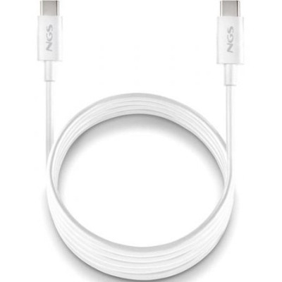 Cable USB 2.0 Tipo-C NGS ZYRO 60W-1/ USB Tipo-C Macho - USB Tipo-C Macho/ Hasta 60W/ 480Mbps/ 1m/ Blanco