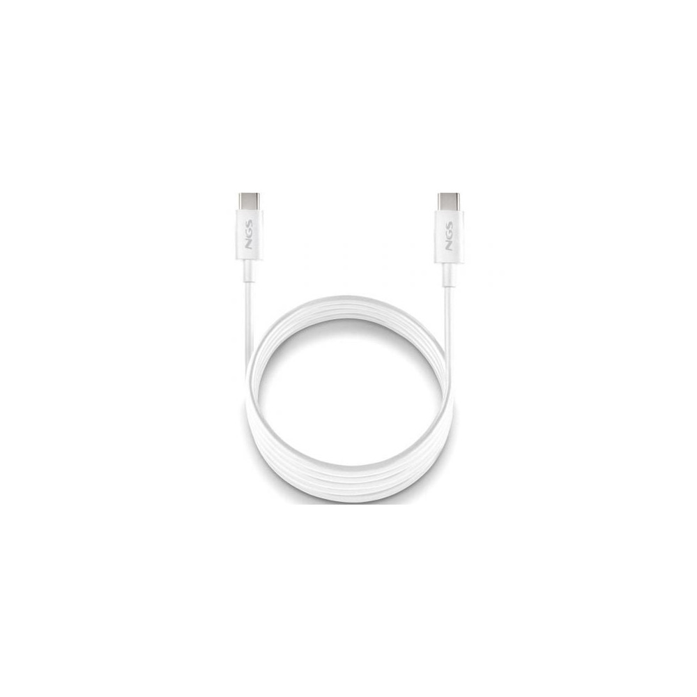 Cable USB 2.0 Tipo-C NGS ZYRO 60W-1/ USB Tipo-C Macho - USB Tipo-C Macho/ Hasta 60W/ 480Mbps/ 1m/ Blanco