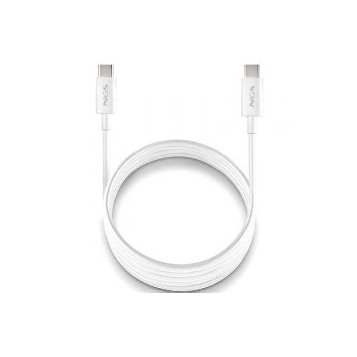 Cable USB 2.0 Tipo-C NGS ZYRO 60W-1/ USB Tipo-C Macho - USB Tipo-C Macho/ Hasta 60W/ 480Mbps/ 1m/ Blanco