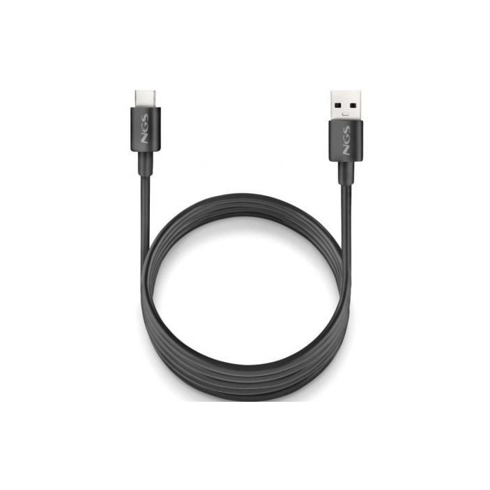 Cable USB 2.0 NGS ZYRO-AC/ USB Macho - USB Tipo-C Macho/ Hasta 15W/ 480Mbps/ 1m/ Negro
