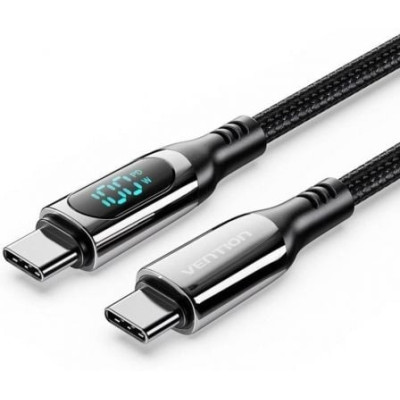 Cable USB 2.0 Tipo-C 5A 100W Vention TAYBAV/ USB Tipo-C Macho - USB Tipo-C Macho/ Hasta 100W/ 480Mbps/ 1.2m/ con Pantalla LED/ N