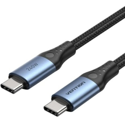 Cable USB 2.0 Tipo-C 5A Vention TREBD/ USB Tipo-C Macho - USB Tipo-C Macho/ Hasta 240W/ 480Mbps/ 50cm/ Azul y Negro | USB-C