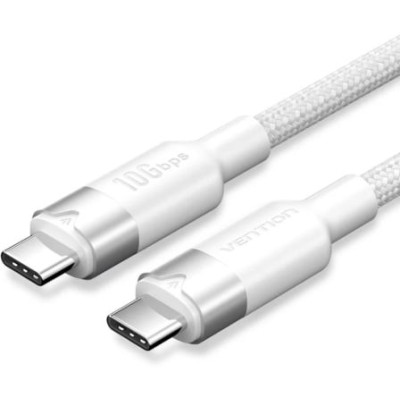 Cable USB 3.2 Tipo-C 5A Vention TRGWD/ USB Tipo-C Macho - USB Tipo-C Macho/ Hasta 100W/ 10Gbps/ 50cm/ Blanco | USB-C