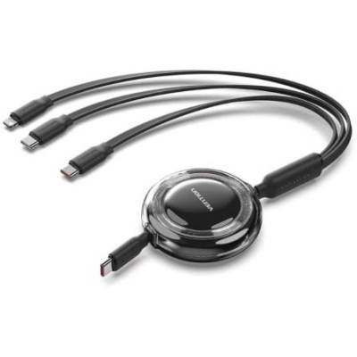 Cable USB Tipo-C 2.0 5A Vention TRKBBE/ USB Tipo-C Macho - 3x USB Tipo-C Macho/ Hasta 100W/ 480Mbps/ 1.1m/ Negro | USB-C