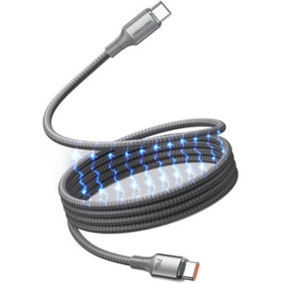 Cable Magnético USB 2.0 Tipo-C 5A Vention TSAJG/ USB Tipo-C Macho - USB Tipo-C Macho/ Hasta 240W/ 480Mbps/ 1.5m/ Titanio | USB-C