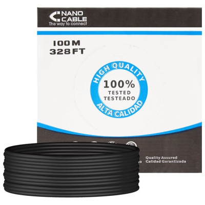 Bobina de Cable RJ45 para Exteriores UTP Nanocable 10.20.0302-EXT-BK Cat.5e/ 100m/ Impermeable/ Negro