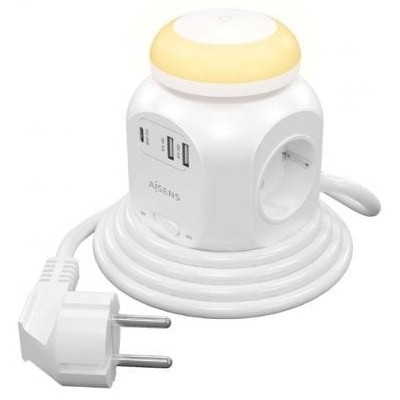 Regleta con Interruptor y Luz Nocturna Aisens ASPS-2A1CLPQ02-W/ 4 Tomas de Corriente/ 1 USB Tipo-C PD/ 2 USB/ Cable 1.8m/ Blanco