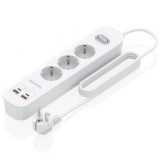 Regleta con Interruptor Aisens ASPS-2A2C10-W/ 3 Tomas de Corriente/ 2 USB - 2 USB Tipo-C/ Cable 1.4m/ Blanco