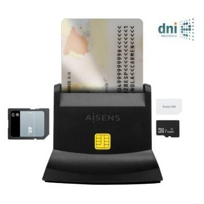 Lector de DNI y Tarjetas Aisens ASCR-SN04CSD-BK/ USB Tipo-C/ Negro