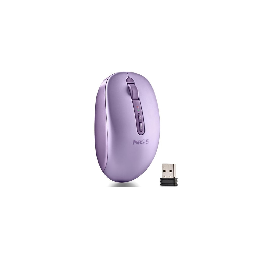 Ratón Ergonómico Inalámbrico NGS Fog Dual FOGDUALPURPLE Silencioso/ Hasta 1600 DPI/ Púrpura