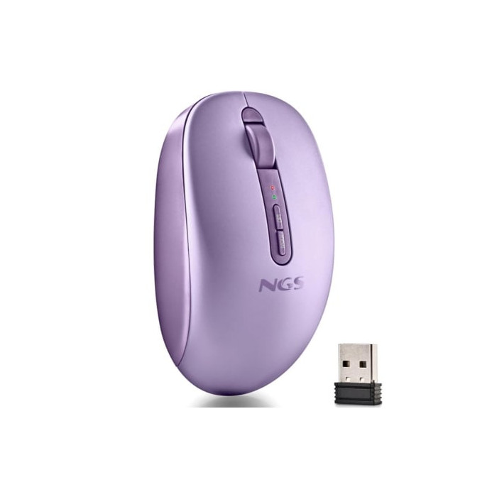 Ratón Ergonómico Inalámbrico NGS Fog Dual FOGDUALPURPLE Silencioso/ Hasta 1600 DPI/ Púrpura