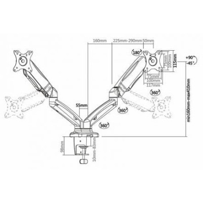 Soporte de Mesa con Contrapeso para 2 Monitores Aisens DT27TSR-045/ Giratorio/ Inclinable/ hasta 9kg