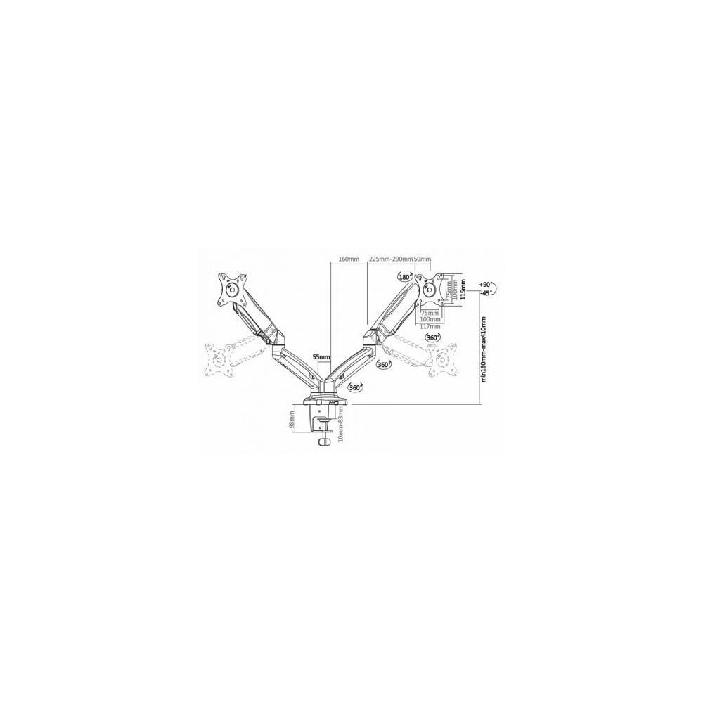 Soporte de Mesa con Contrapeso para 2 Monitores Aisens DT27TSR-045/ Giratorio/ Inclinable/ hasta 9kg