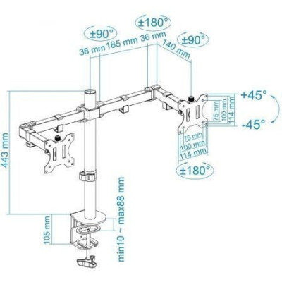 Soporte de Mesa para 2 Monitores TooQ DB1232TN-B/ Giratorio/ Inclinable/ hasta 8kg