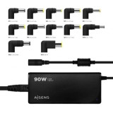 Cargador de Portátil Aisens ASLC-90WAUTO-BK/ 1xUSB/ 90W/ Automático/ 12 Conectores/ Voltaje 15-20V