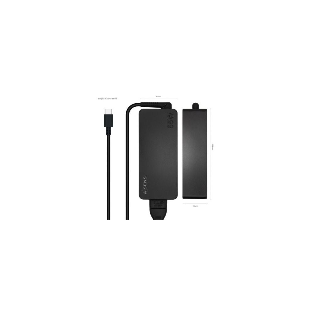 Cargador de Portátil Aisens ASCH-1PD65D-BK/ 1xUSB Tipo-C/ 65W/ Automatico/ Voltaje 5-20V