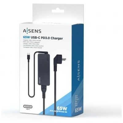 Cargador de Portátil Aisens ASCH-1PD65D-BK/ 1xUSB Tipo-C/ 65W/ Automatico/ Voltaje 5-20V