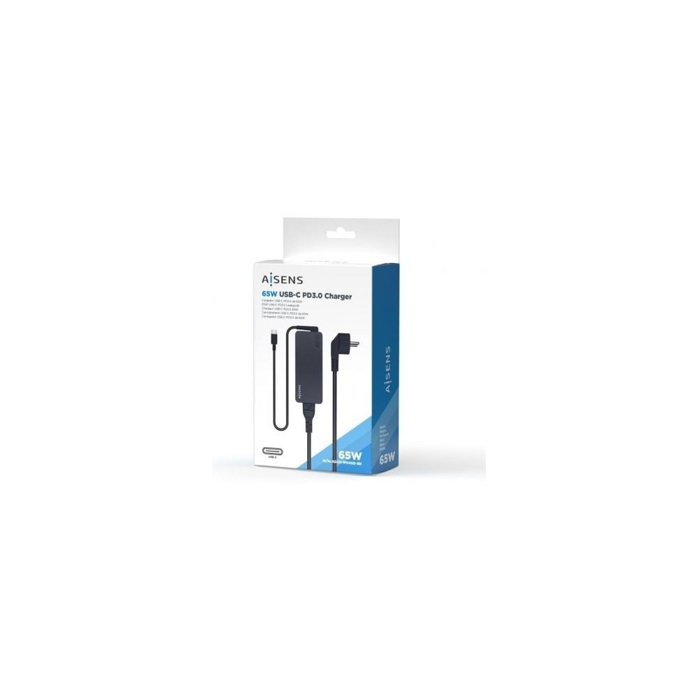 Cargador de Portátil Aisens ASCH-1PD65D-BK/ 1xUSB Tipo-C/ 65W/ Automatico/ Voltaje 5-20V