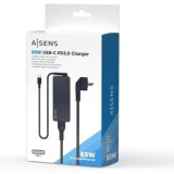 Cargador de Portátil Aisens ASCH-1PD65D-BK/ 1xUSB Tipo-C/ 65W/ Automatico/ Voltaje 5-20V