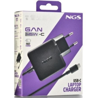 Cargador de Portátil NGS GAN 45W-C USB Tipo-C/ 45W/ Automático/ Voltaje 5-20V