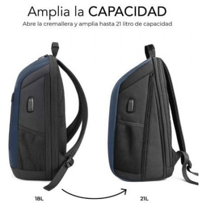 Mochila Subblim Xpand Air Padding Backpack para Portátiles hasta 15.6'/ 21L/ Puerto USB/ Azul