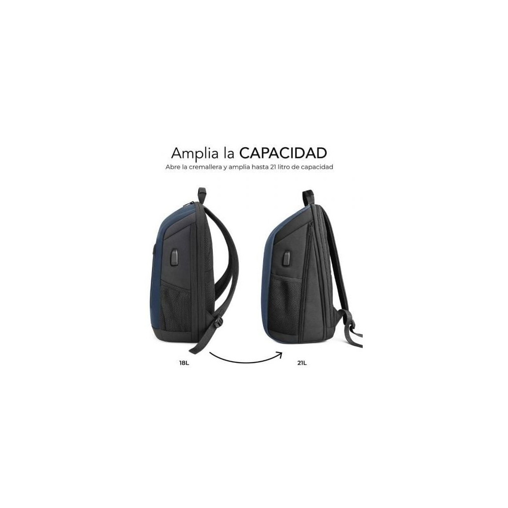 Mochila Subblim Xpand Air Padding Backpack para Portátiles hasta 15.6'/ 21L/ Puerto USB/ Azul