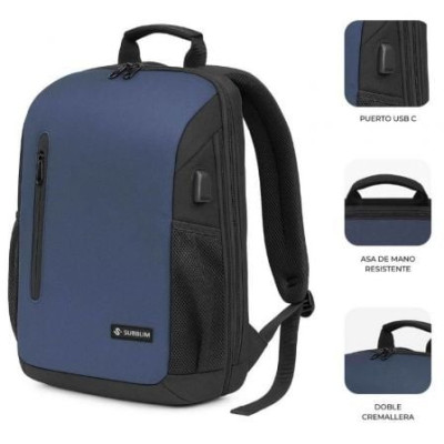 Mochila Subblim Xpand Air Padding Backpack para Portátiles hasta 15.6'/ 21L/ Puerto USB/ Azul