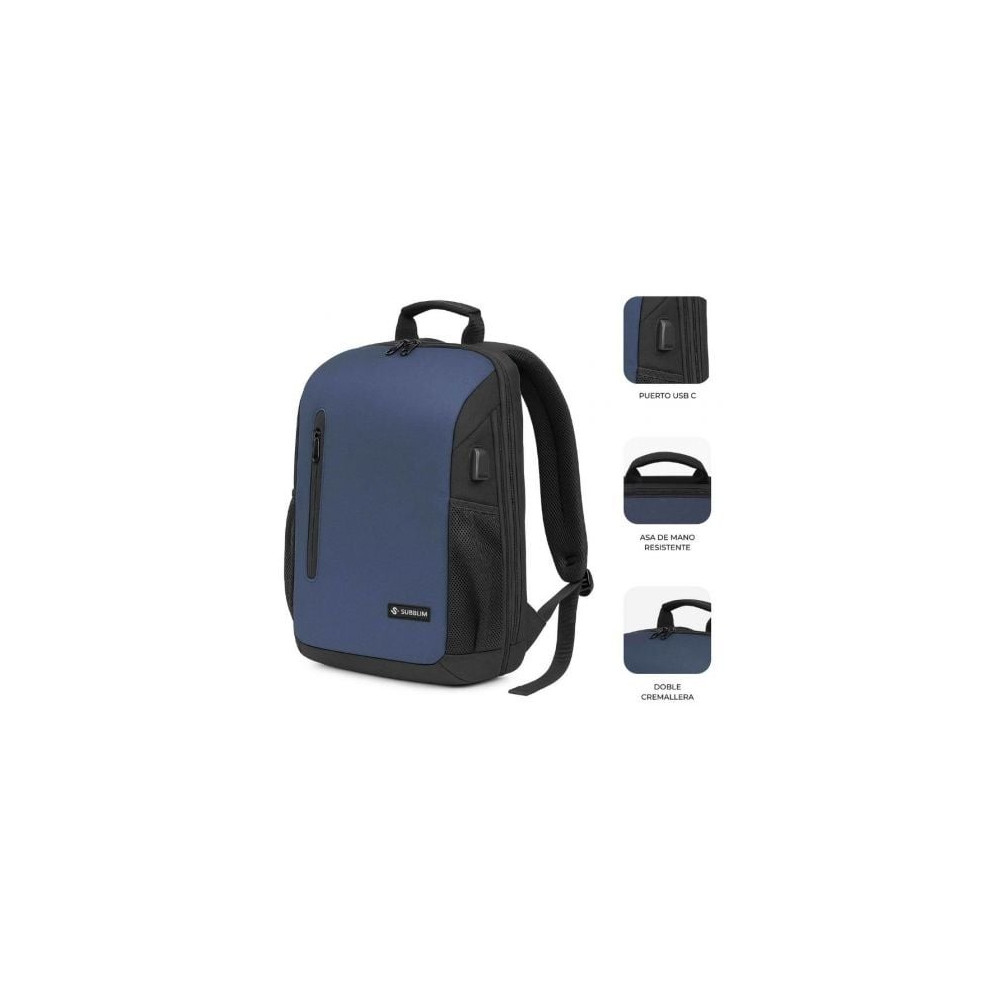 Mochila Subblim Xpand Air Padding Backpack para Portátiles hasta 15.6'/ 21L/ Puerto USB/ Azul